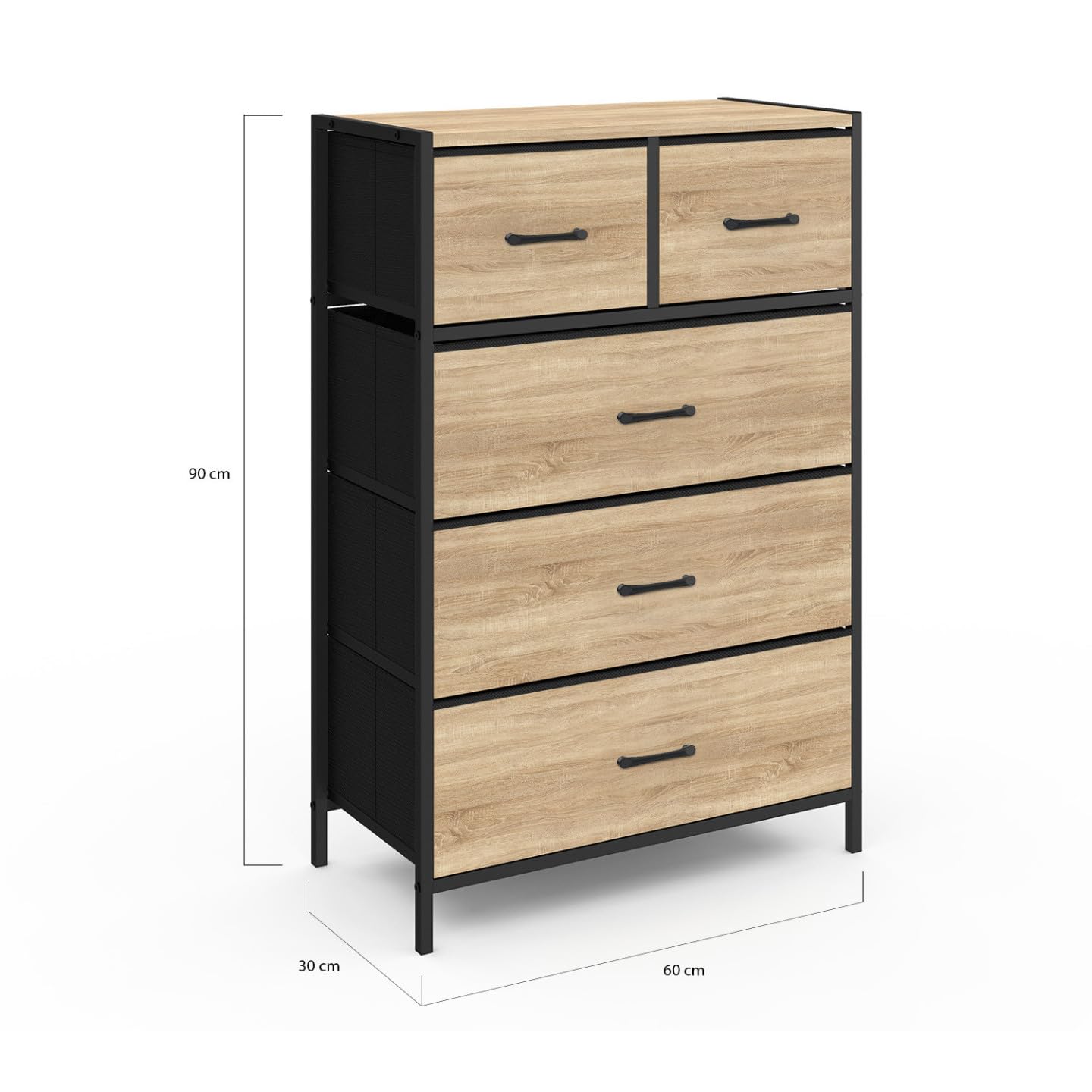 IDMarket - Chiffonnier 5 tiroirs en Tissu Utah 60 cm Commode semainier Design Industriel