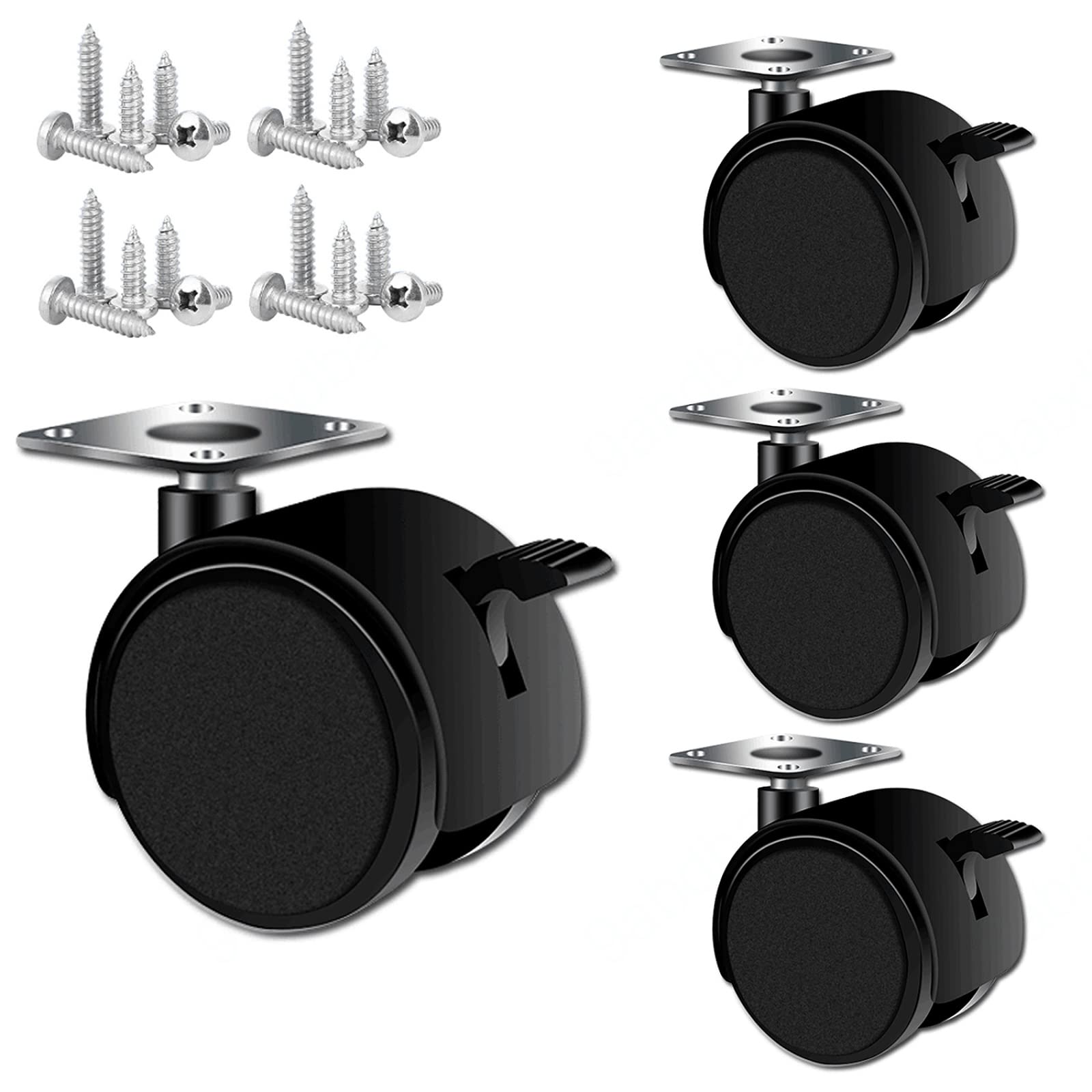 Lot de 4 roulettes pivotantes pour meubles noires de 3,8 cm avec freins de table