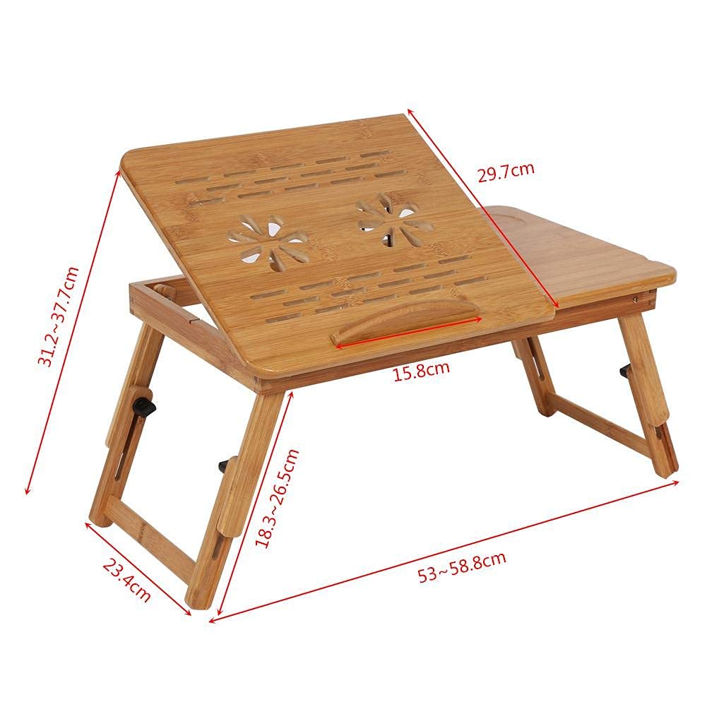 Scrivania per Letto Regolabile in Bambù Portatile con Supporto Antiscivolo Scanalatura per Tazza e Inclinazione Regolabile per Notebook Lettura