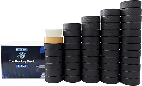48/50Pcs Ice Hockey Set Black | 48 Hockey Pucks, 1 Hockey Tape, Official Regulation Diameter 3", Thickness 1", 6oz, Ready for Hockey Practice and Games