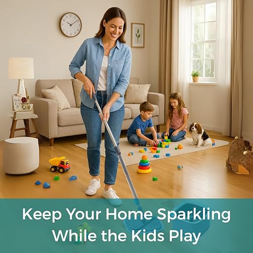 Miniatura 4 de Trapeador giratorio cuadrado y cubeta inteligente con compartimentos separados para agua limpia y sucia, autolimpieza con 2 almohadillas lavables a