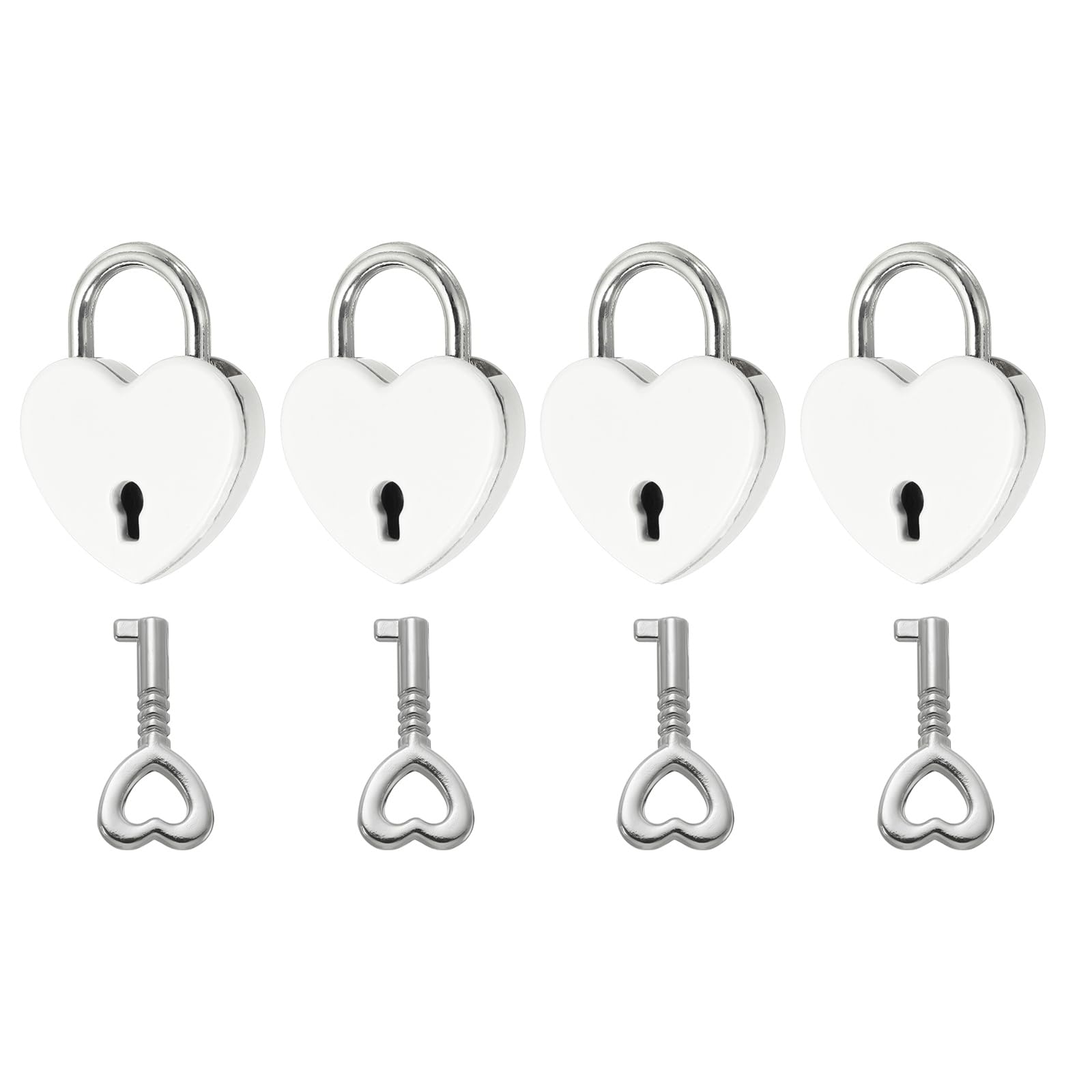 PATIKIL Mini Heart Lock with Key, (25 x 30 mm, White) (4 Pcs), Heart Shaped Padlock Metal Love Locks, Suit for - Lover Bridge/Anniversary/Diary Book/Handbag/Jewelry Box