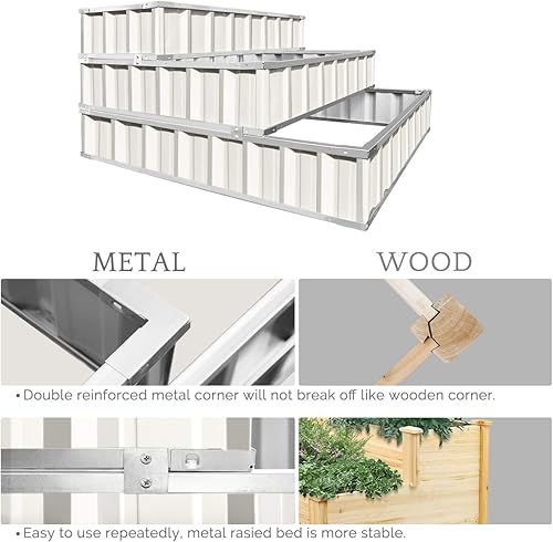 Miniatura 5 de KING BIRD Cama de jardín elevada de 3 niveles, marco desmontable de acero galvanizado de metal para patio, jardín, maceta elevada de 46 x 46 x 23.6