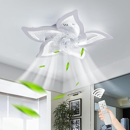 Becailyer Ventiladores de techo modernos de 25 pulgadas con lámpara, ventilador de techo LED regulable en forma de flor con control remoto de bajo