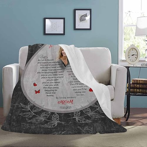 Miniatura 6 de Manta conmemorativa personalizada y mantas con imágenes, As I Sit In Heaven, manta de condolencias en memoria amorosa, regalos para mamá, manta de