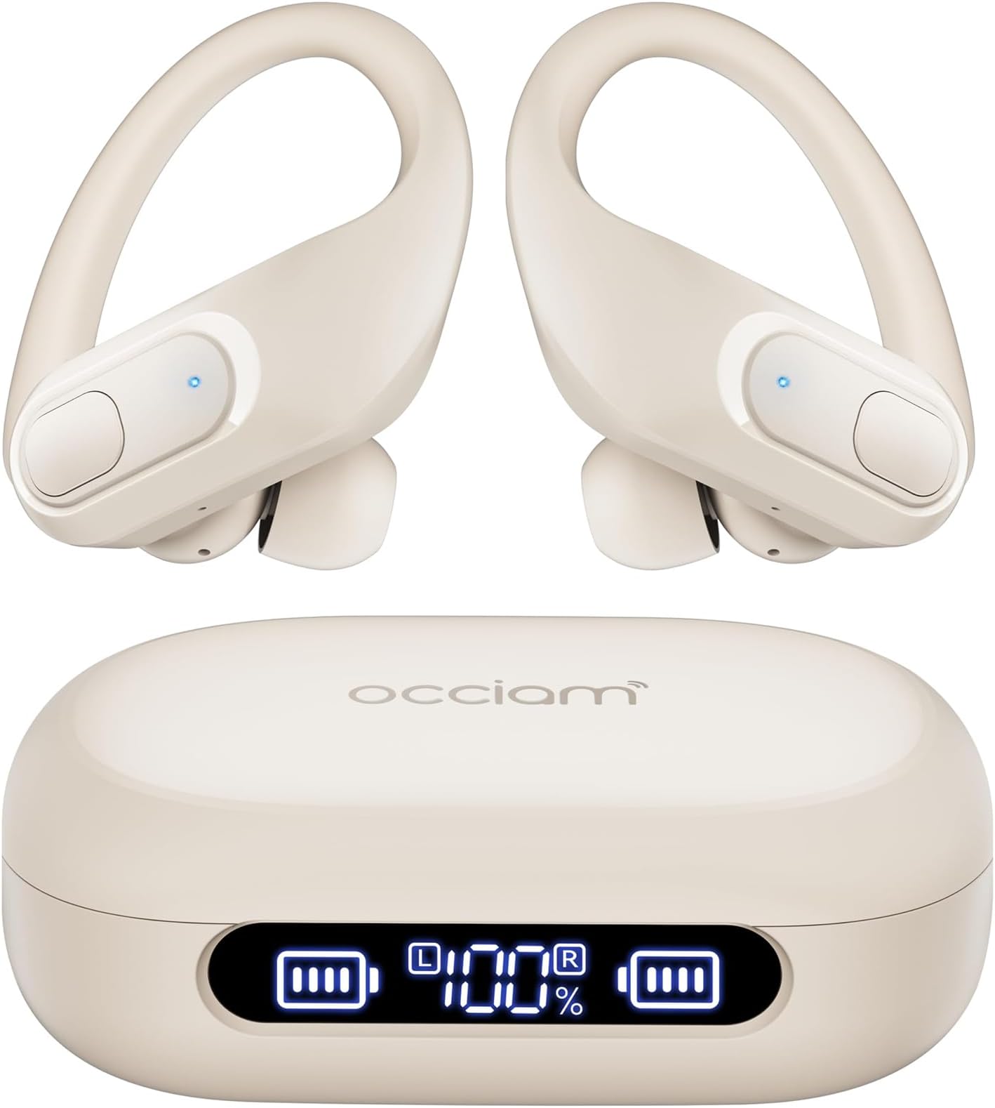 occiamWireless Earbuds Bluetooth Headphones 96Hrs Playback Sport Ear Buds with Earhooks Microphone in-Ear Earphones Stereo Sound for Laptop Pad Phones Workout Running Exercise Gym (Ivory, M)Global Recycled StandardGlobal Recycled StandardGlobal Recycled Standard