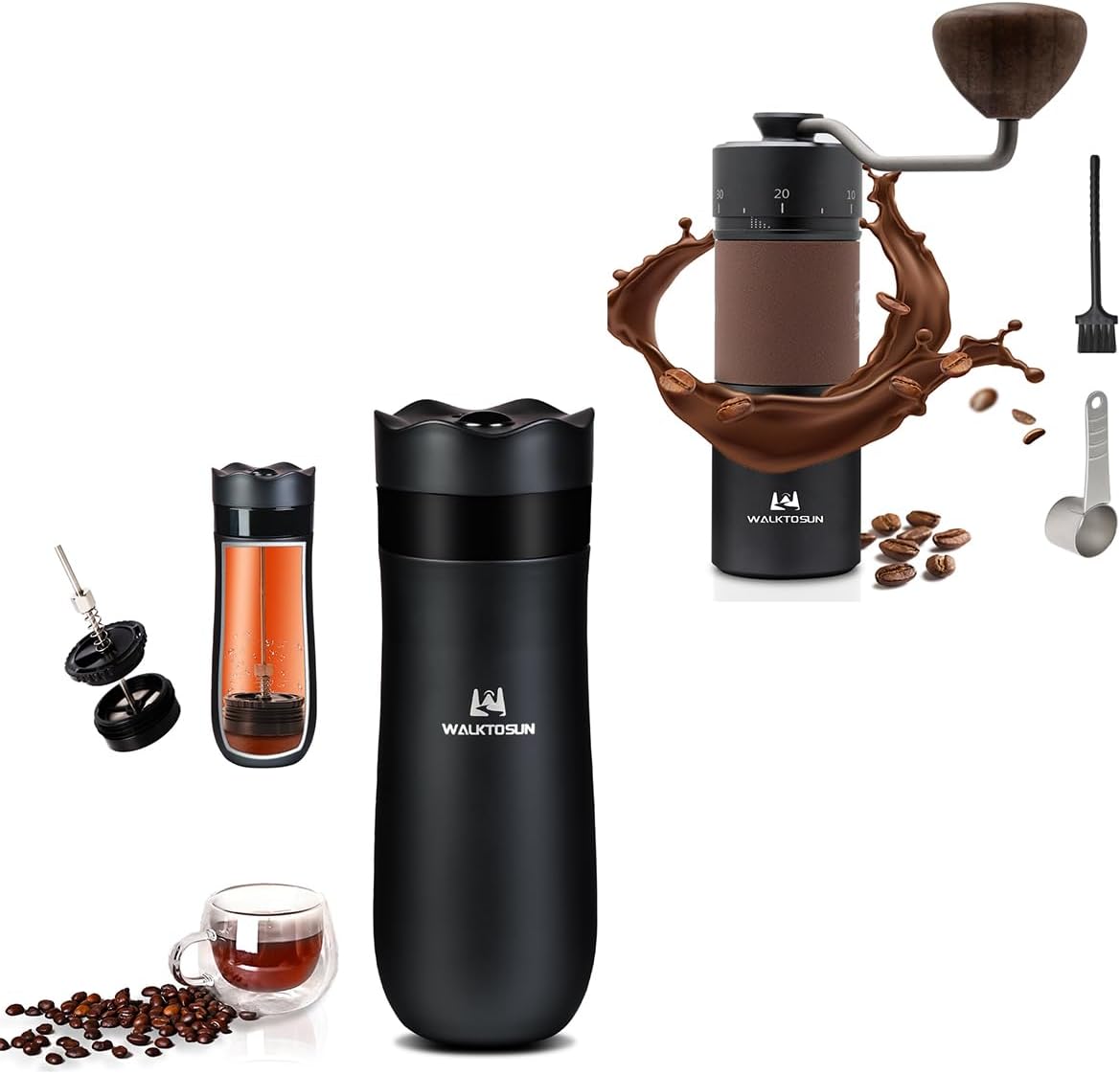 Portable French Press Travel Coffee Maker and Manual Coffee Grinder
