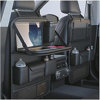 Range-Car Familial pour Mercedes Benz EQE SUV 2022-2025 - Lot de 2 Protège-Sièges Cuir avec Plateau Escamotable, Support Tablette et Tapis Anti-Salissure
