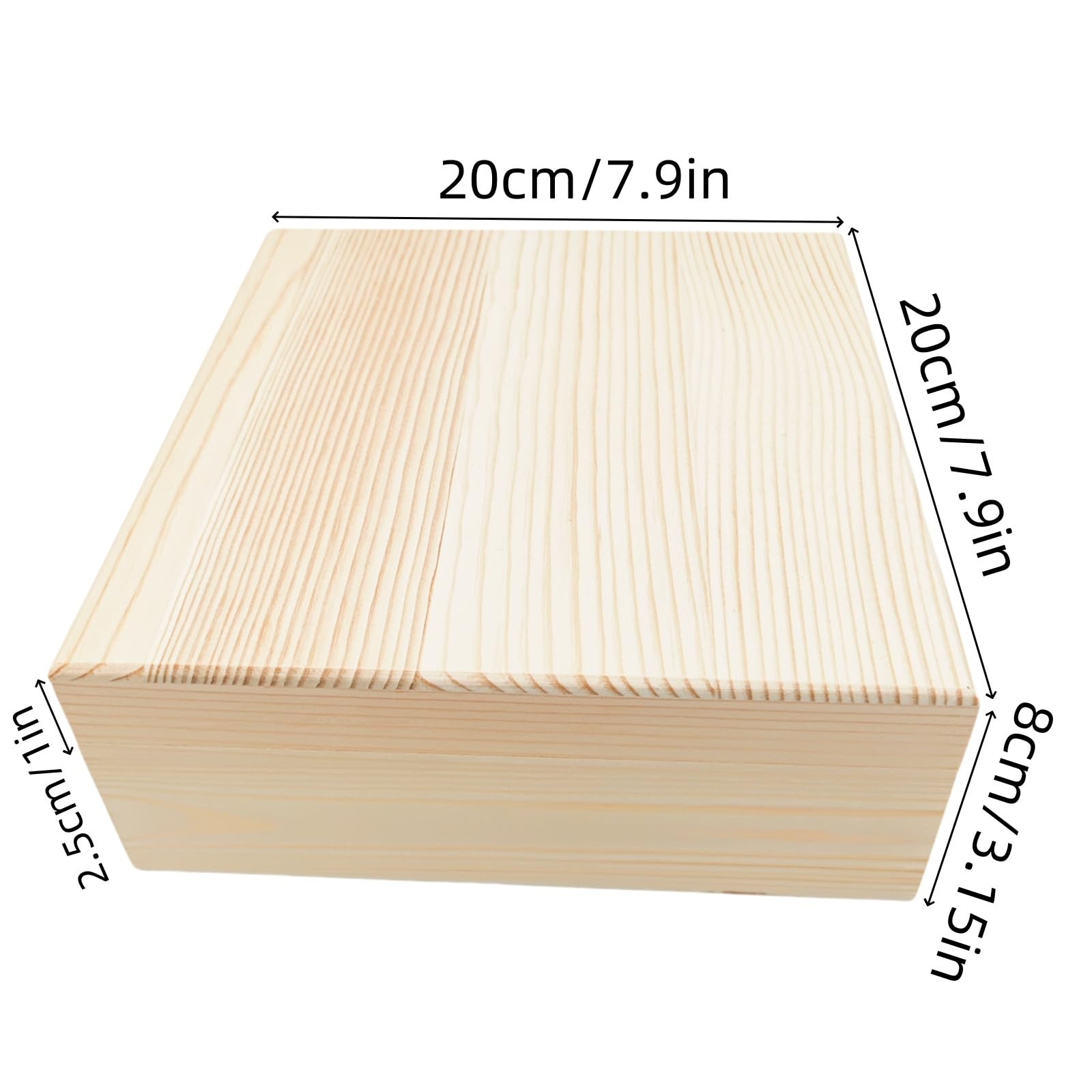 2 confezioni di scatole portaoggetti in legno non finite con coperchio superiore, scatole in legno di pino per fai da te, artigianato e hobby per la casa (20x20x8 cm)