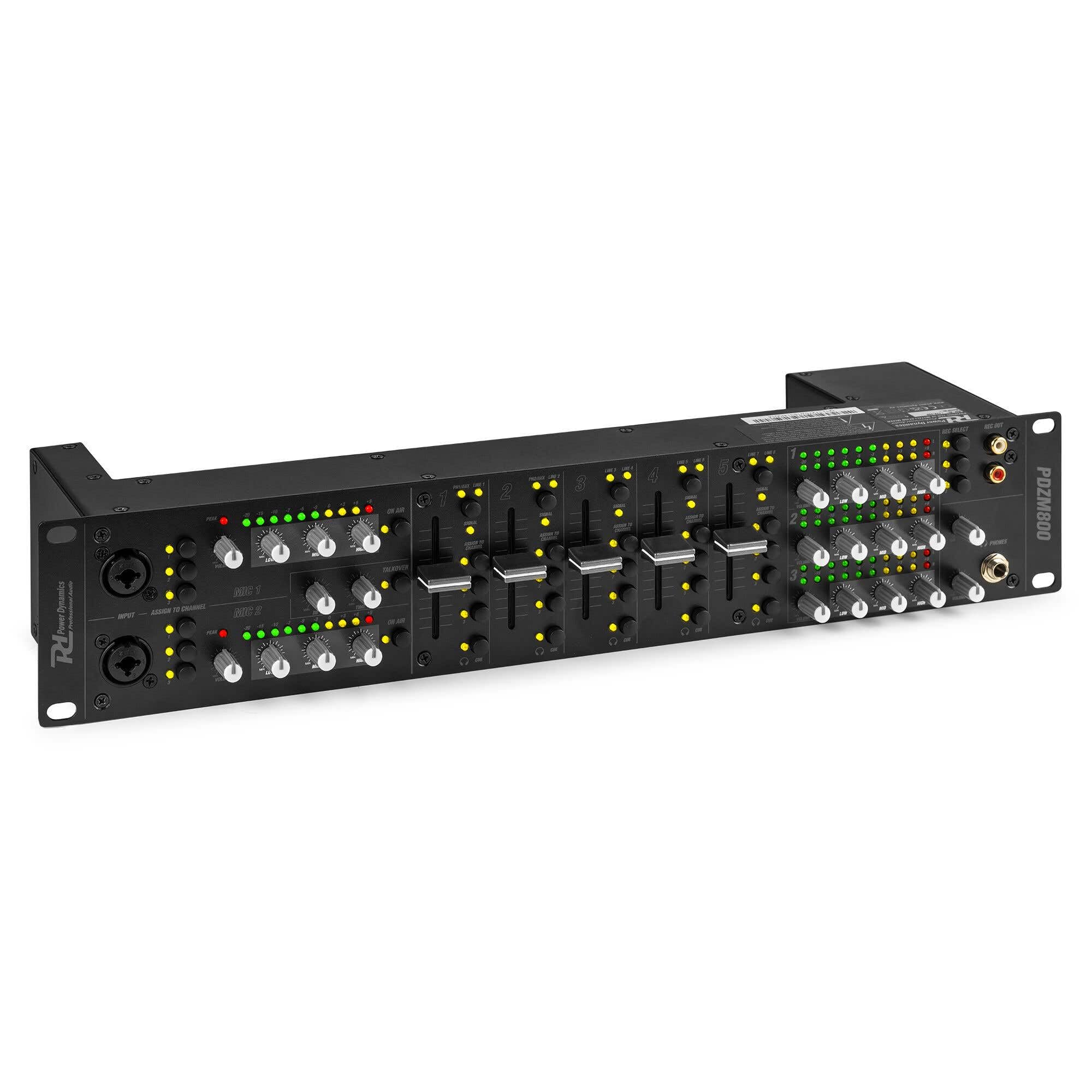 Power Dynamics PDZM800 Audio Mischpult 3-Zonen Mixer für Lautsprecher Installationen - DSP, 5 Input + 2 MIC Input Kanäle, Talkover, CUE, 19" Rack 2U, XLR, Klinke, +48V Phantom