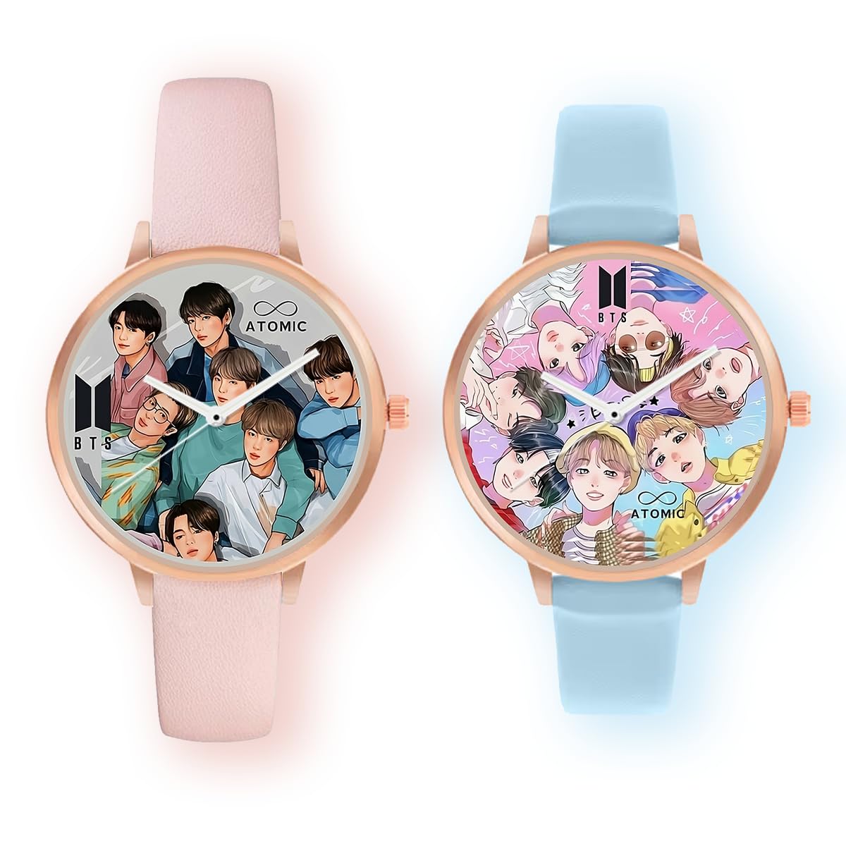 Atomic BTS Rosegold Analog Watches (Pack of 2) - for Girls Classy, Stylish, Elegant Trending BTS Pink & Blue Srap Watch for Girls