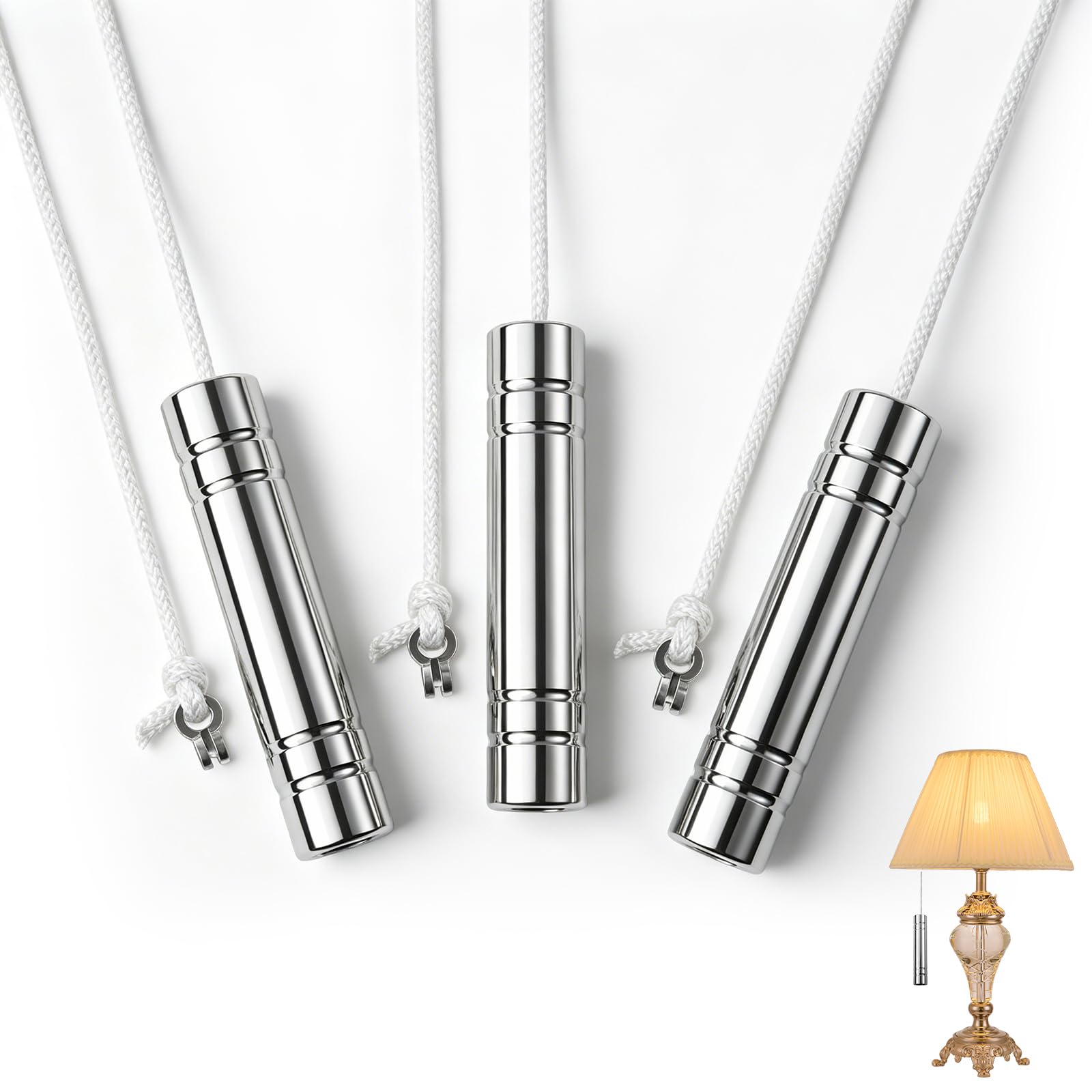 Thhiit 3 Pack Metal Light Pull Cord,1.5M Long Pull Cord Handle for Bathroom Ceiling Lights Fans Blinds, Light String Pull Cord