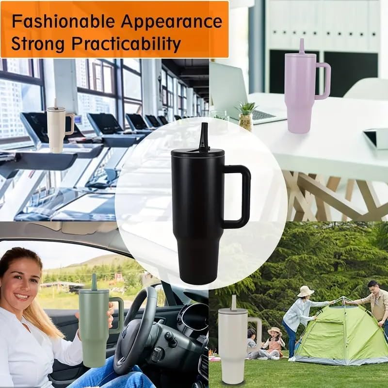 Image of 1200ML Stainless Steel Tumbler with Handle & Flip Straw | Leak Resistant, Insulated Water Bottle with Rubber Base | Travel, Gym & Car Cup Holder Friendly (Lavendar)