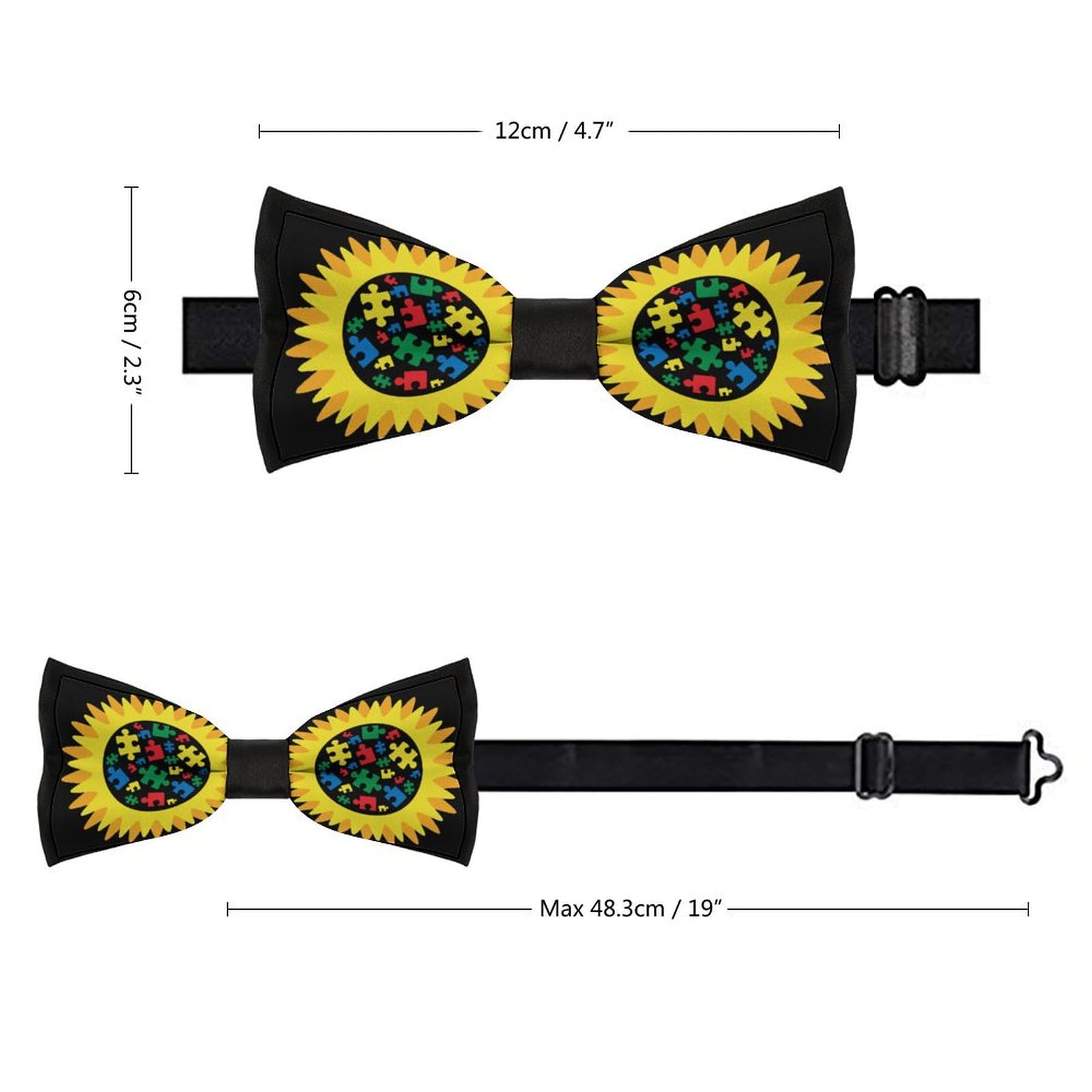 GoasNei Autism Awareness Month Sunflower Pattern Bow Tie for Men Adjustable Necktie Funny Tie Neck Ties for Weddings Party