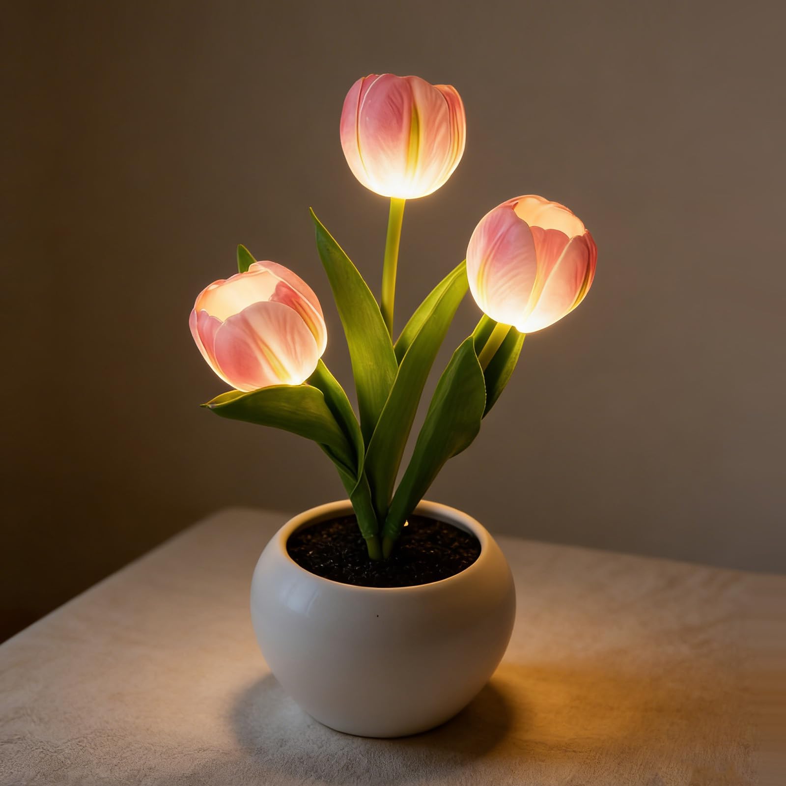 ANBET 3 Flower Tulip Lamp, Tulips Night Light, Flower Tulips Table Lamp, Decorative Home Accent Lighting, Mother's Day Christmas Birthday Thanksgiving Gift for Women Girlfriend Grandma-Pink