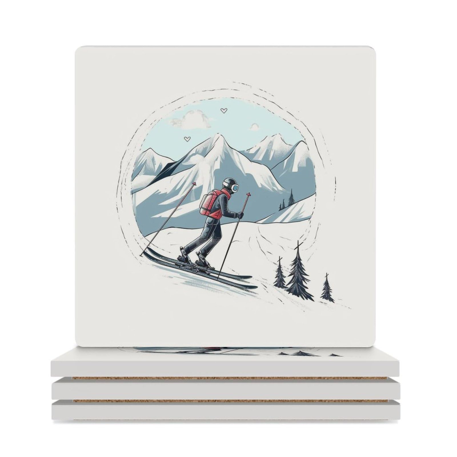 Dessous de verre ski pour apéritif chalet et déco salon