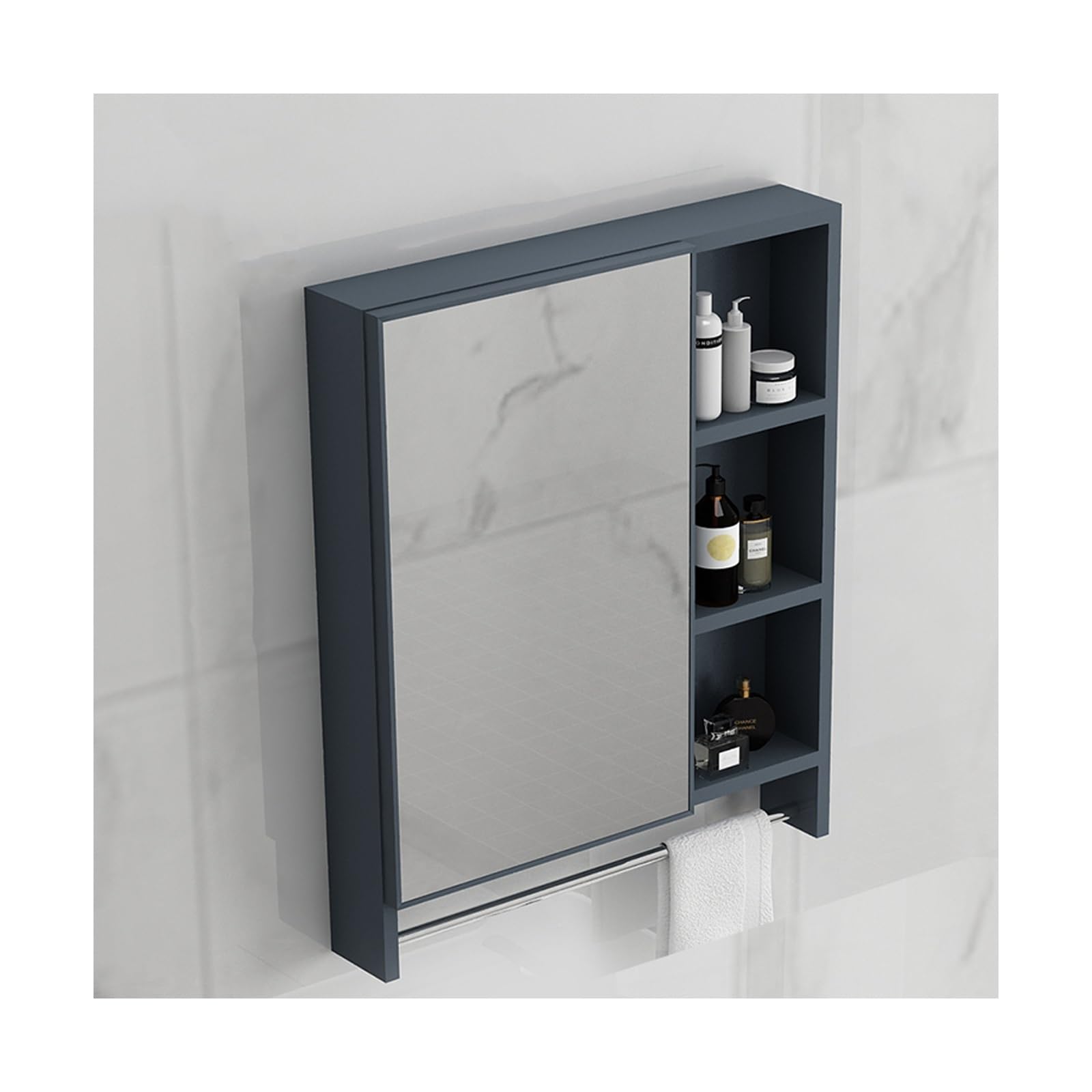 BKSXSOP Blue Wall-Mounted Bathroom Mirror Cabinet with Double-Layer Storage, Ideal for Toiletries and Medications, Space-Saving Design Rod - Small Size.