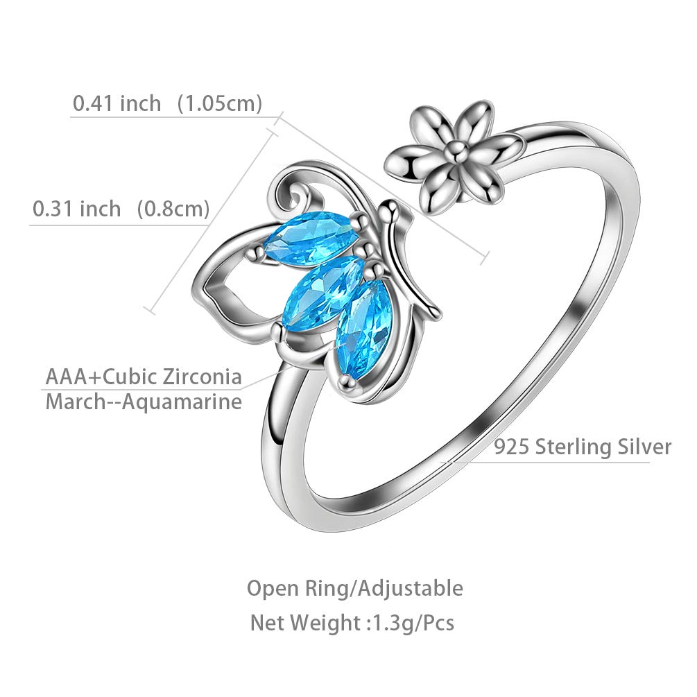 Aurora Tears Anello da Donna a Forma di Farfalla in Argento Sterling 925 Apertura Anelli Regolabili Cubic Zirconia Gfits DR0074