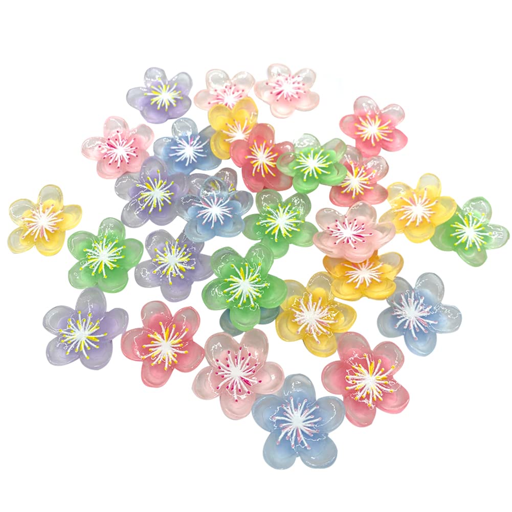 Produktbild von 30 Harz-Blumen-Cabochons In Bonbonfarben – Flache Rückseite, Je 24x24 Mm, Für Schmuck, Scrapbooking & DIY-Deko