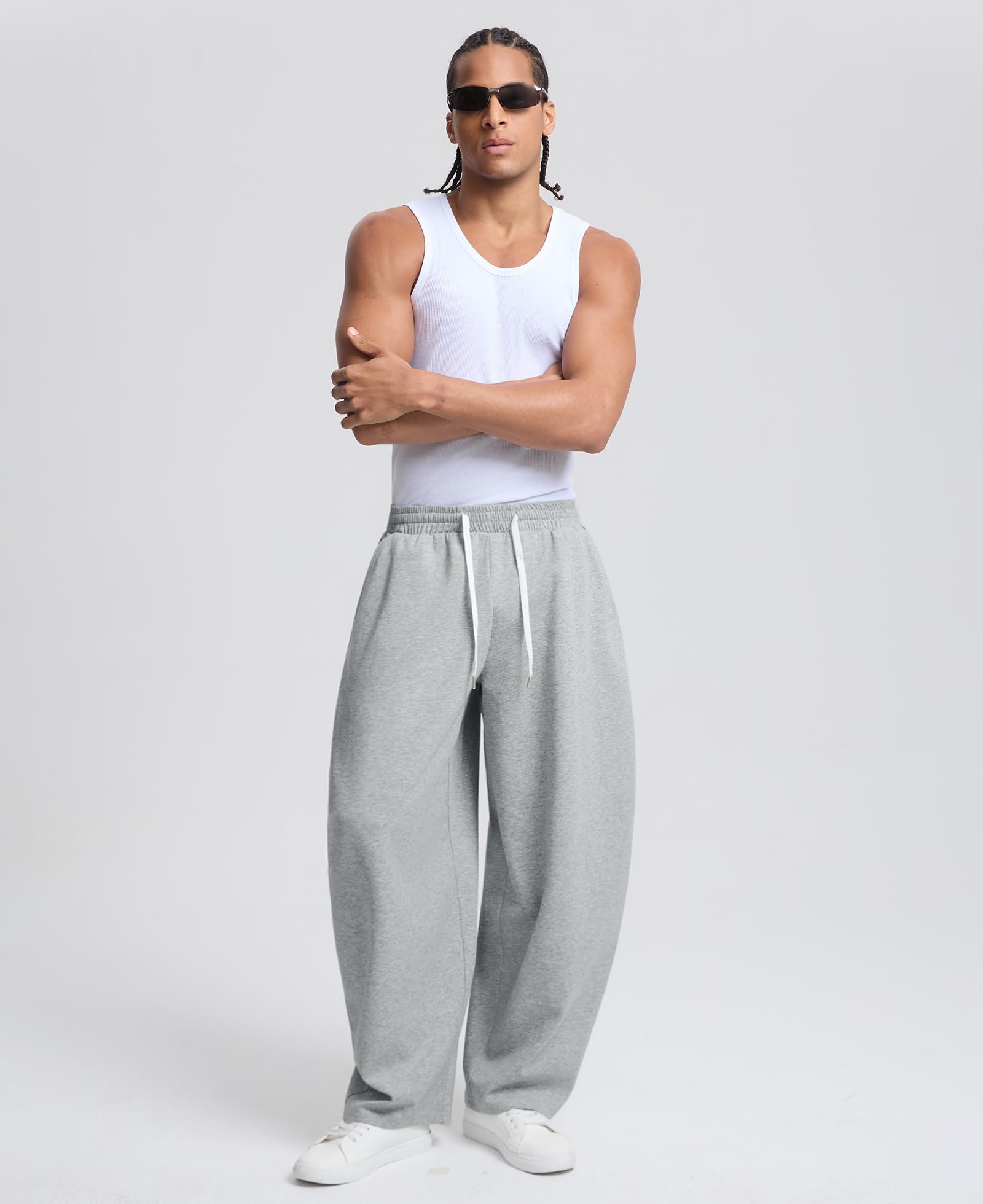 Susclude Mens Baggy Barrel Sweatpants Wide Leg Drawsting Loose Fit Casual Comfy Lounge Lightweight Gym Track Summer Pants - 3