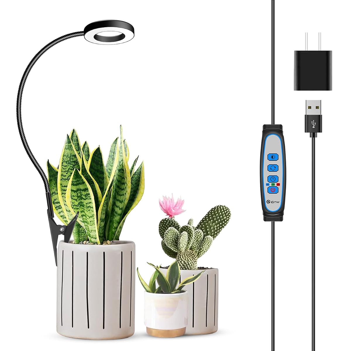 Xuligron Clip On Grow Light, 6000K Halo Plant Lights For Growing Small Plants,