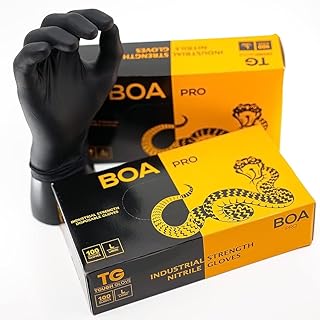 TG TOUGH GLOVE BOA PRO (XL) Nitrile Gloves (Pack Of 100) | Strong Black Disposable Gloves | Powder & Latex Free Strong Lightweight Mechanic Industrial Gloves