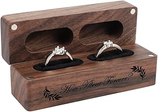 木製リングボックス ウェディングセレモニー用 木製婚約リングボックス 2つのリングケース リングベアラーケース プロポーズ用木製リングホルダー