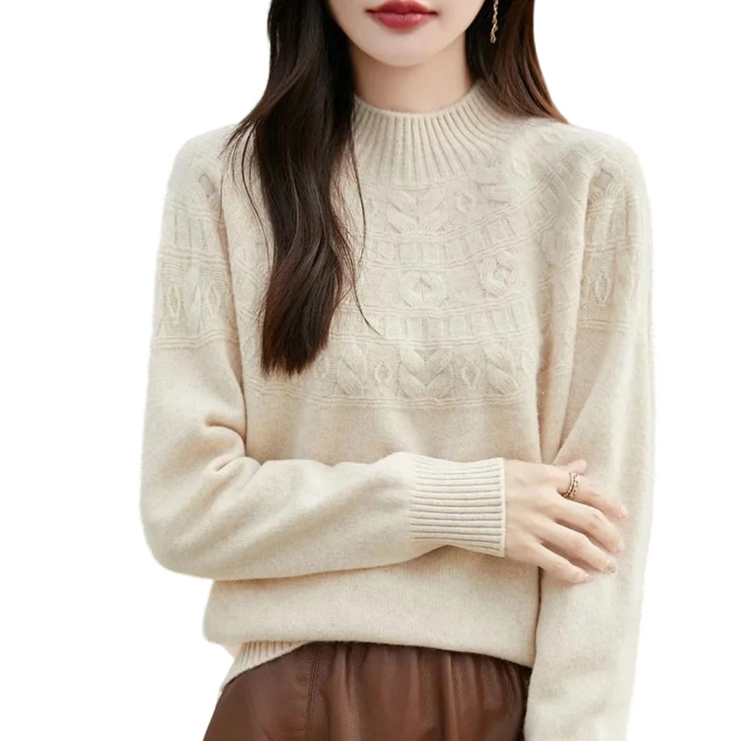 Womens Autumn Winter Pure Wool Knitted Turtleneck Solid Color Warm Pullover Sweater