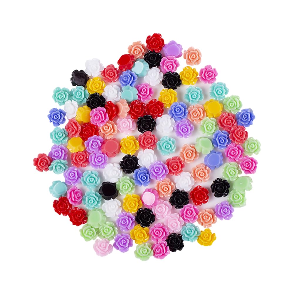 HugeDE Resin Rose Flowers Plastic Mini Flower Charms Flatback Decoration Flowers Mixed Color Flowers Scrapbooking Flowers Embellishments 10mm 100 Pcs
