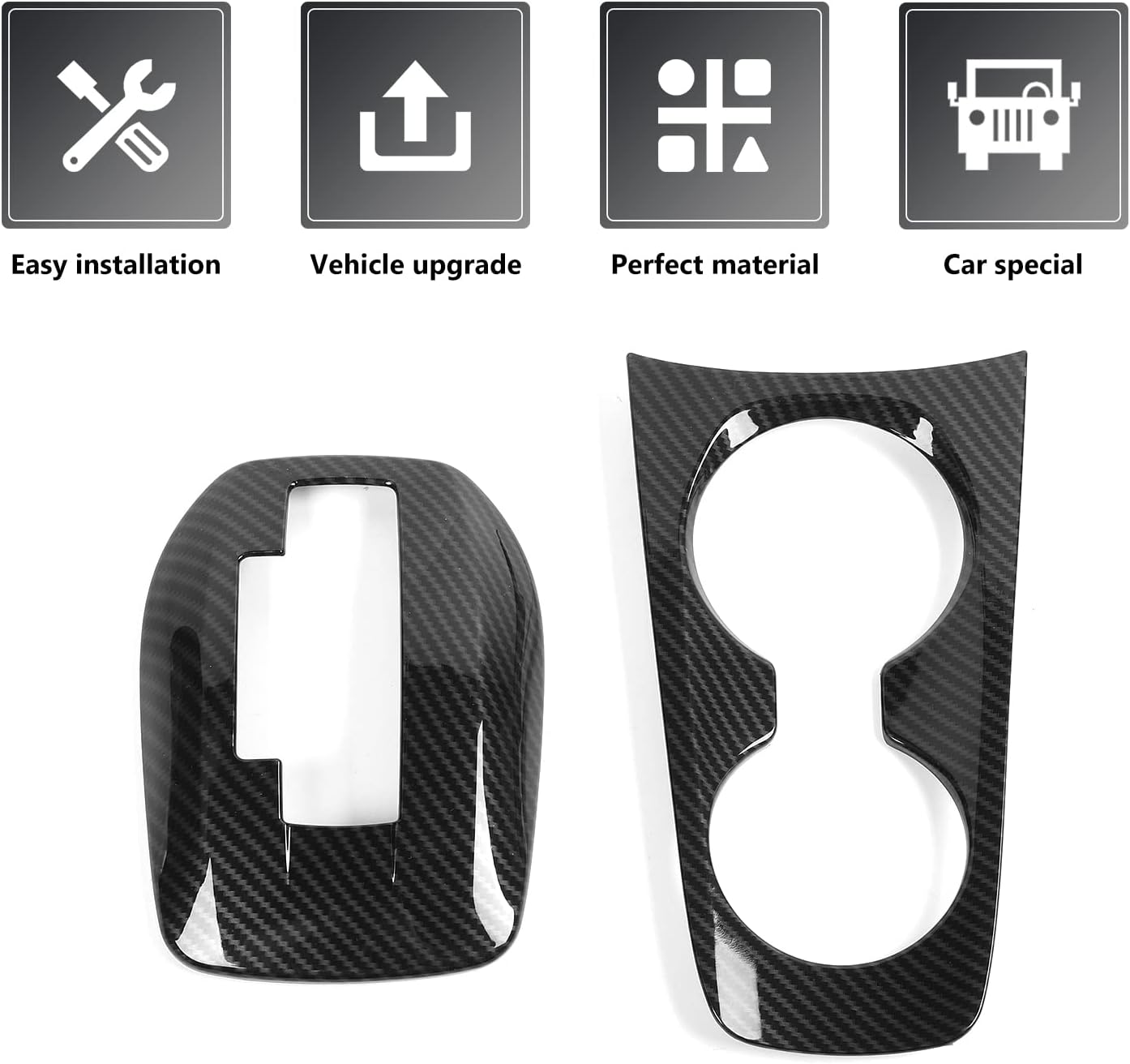for Camaro Gear Shift Panel Cover, 2PCS Center Console Front Cup Holder Trim Compatible with 2010-2015 Chevrolet Chevy Camaro Interior Accessories, Carbon Fiber