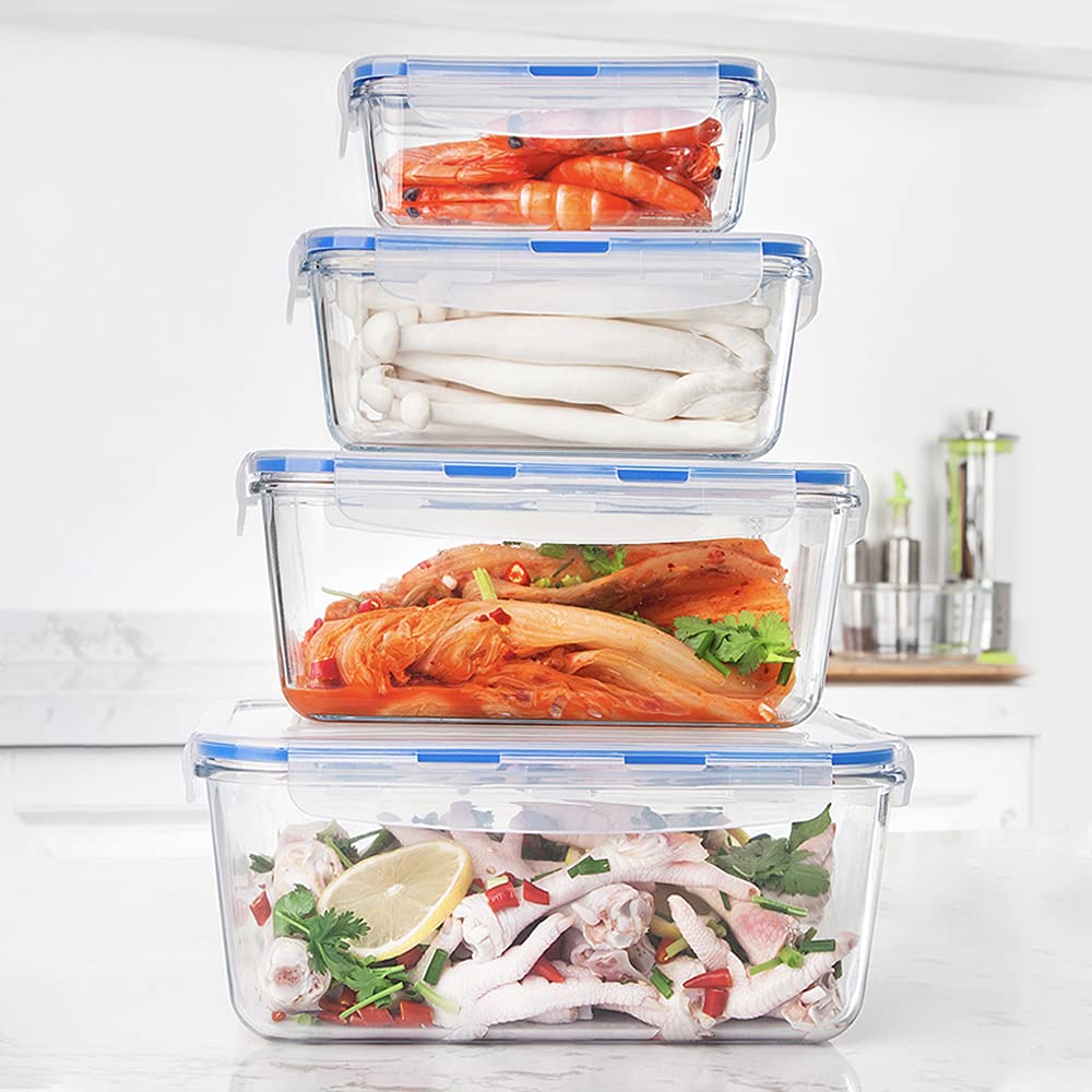 Vorratsdosen-Set aus gehärtetem Glas, rechteckig, mit verschließbarem Deckel, Gemüse oder Obst, zum Backen von Kuchen und anderen leckeren Lebensmitteln (rechteckig)