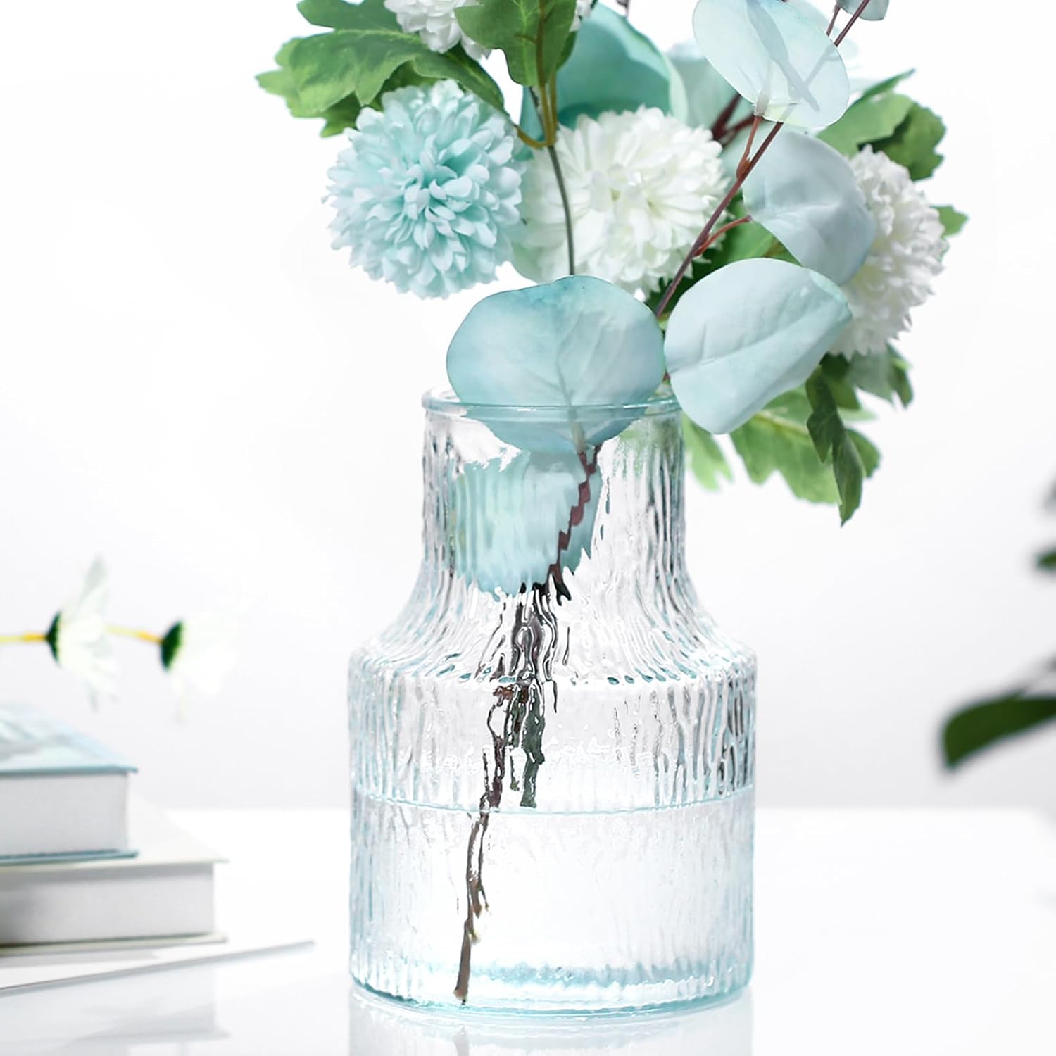 Glass Vase, Clear Glass Vase, Embossed Glass Vase, 8" Big