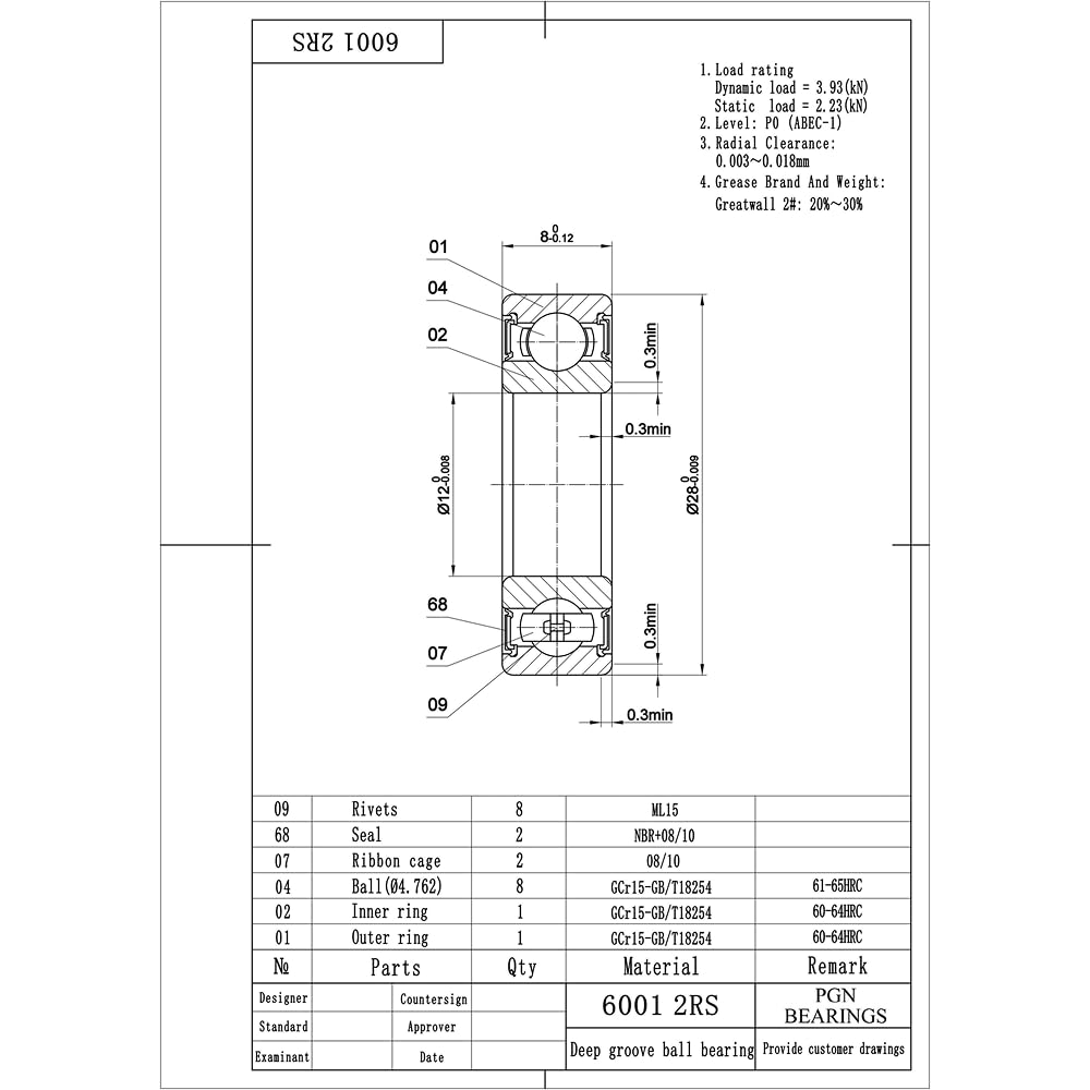 PGN 6001-2RS Ball Bearings - Sealed & Durable -2