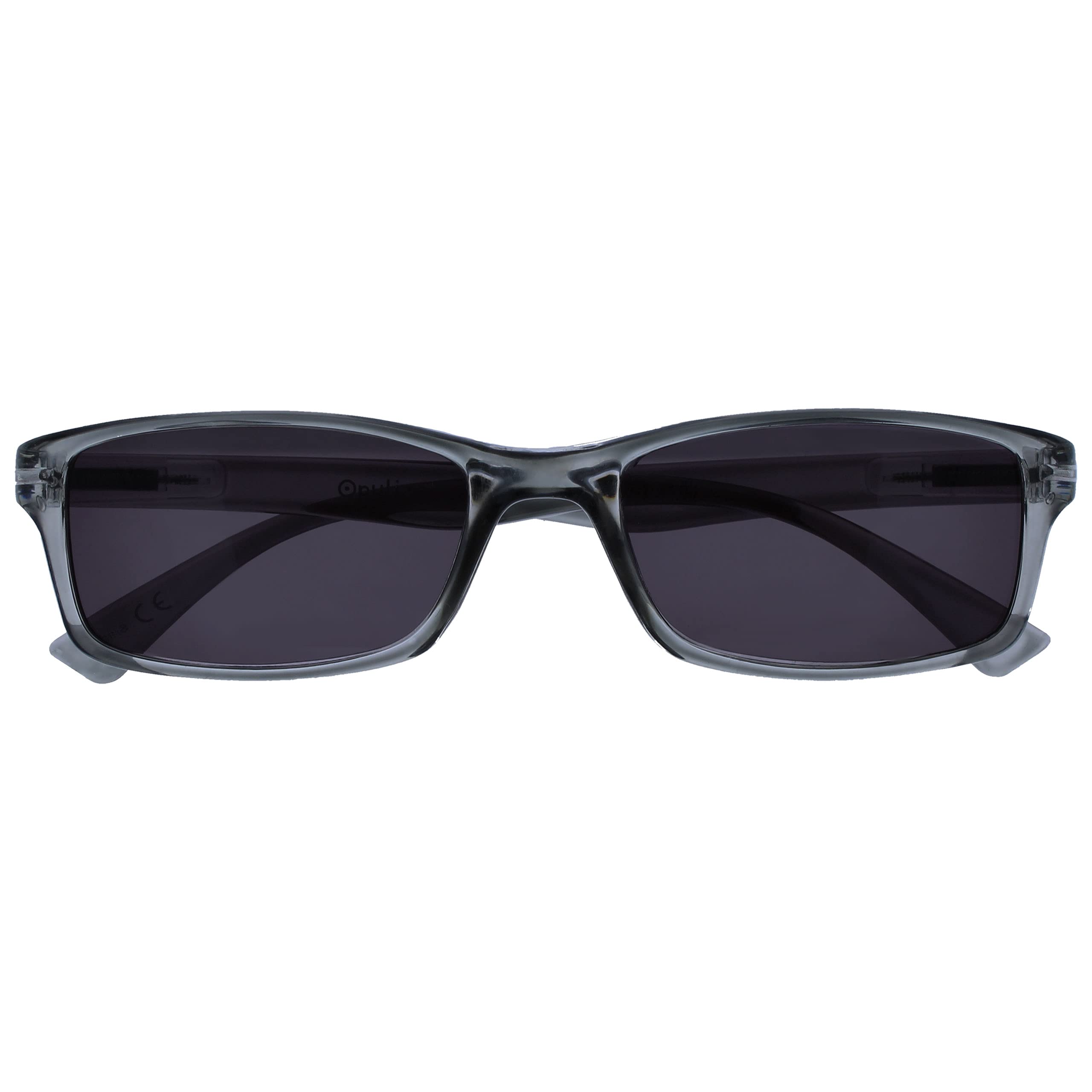 OPULIZE PEP Reading Glasses and Reading Sunglasses for Women Men, Large Rectangular Designer Frame with Spring Hinges, Scratch Resistant, Grey +1 (Pack of 1)