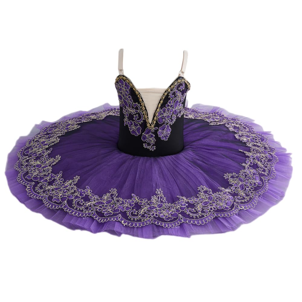 Robe Tutu De Ballet Professionnelle pour Filles, Costume De Ballerine Pancake pour Enfants Tenue De Danse Classique pour Spectacle Récital Compétition