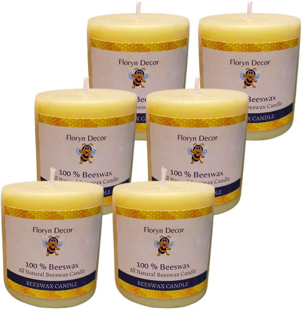 Floryn Decor® Beeswax Pillar Candle | Natural Beeswax Candle | Size 2 by 2 | Unscented | Set of 6