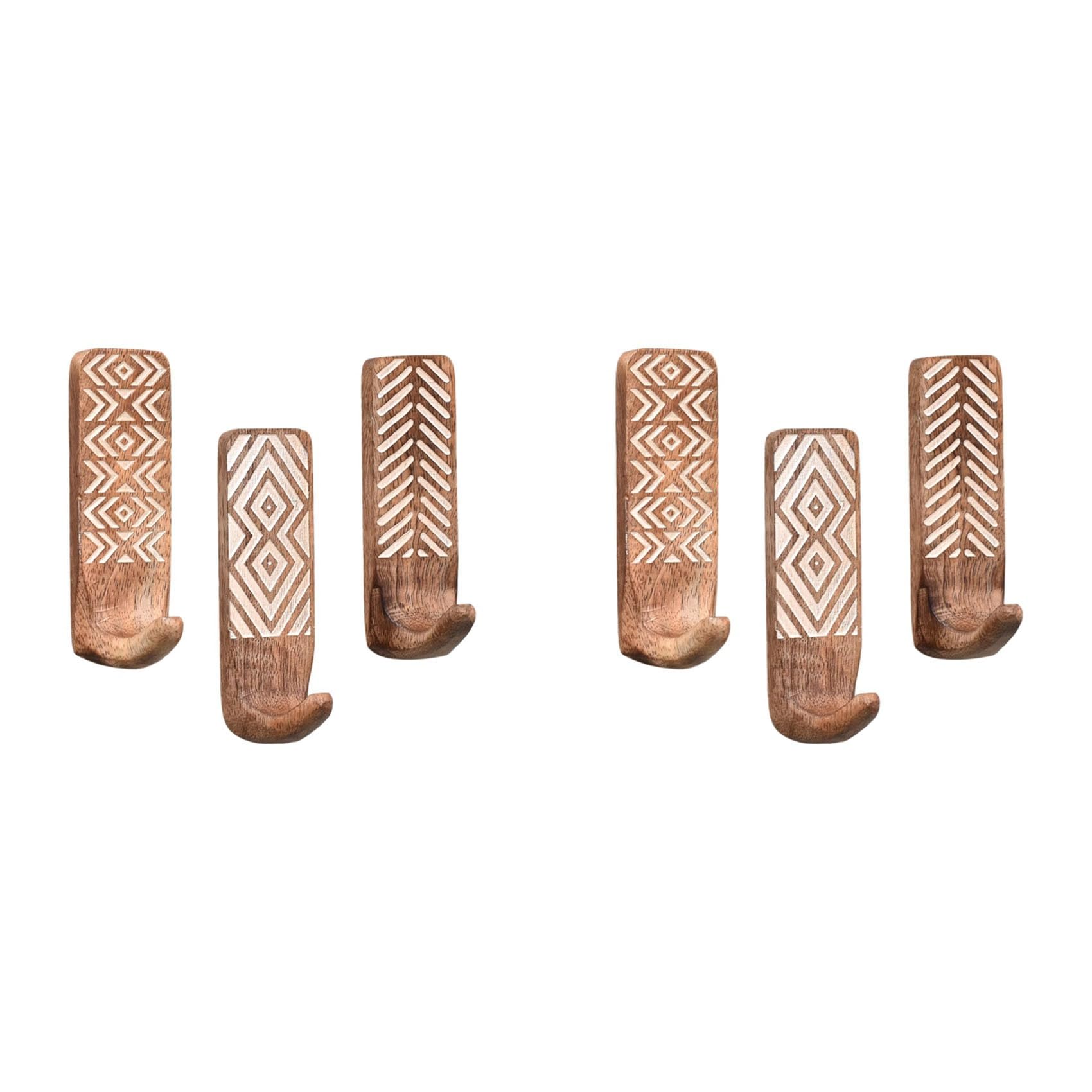 Hndhbfgrt 6 Pack Non-Destructive Wood Wall Hooks - Adhesive Wall Hooks - Boho Decorative Wall Hooks