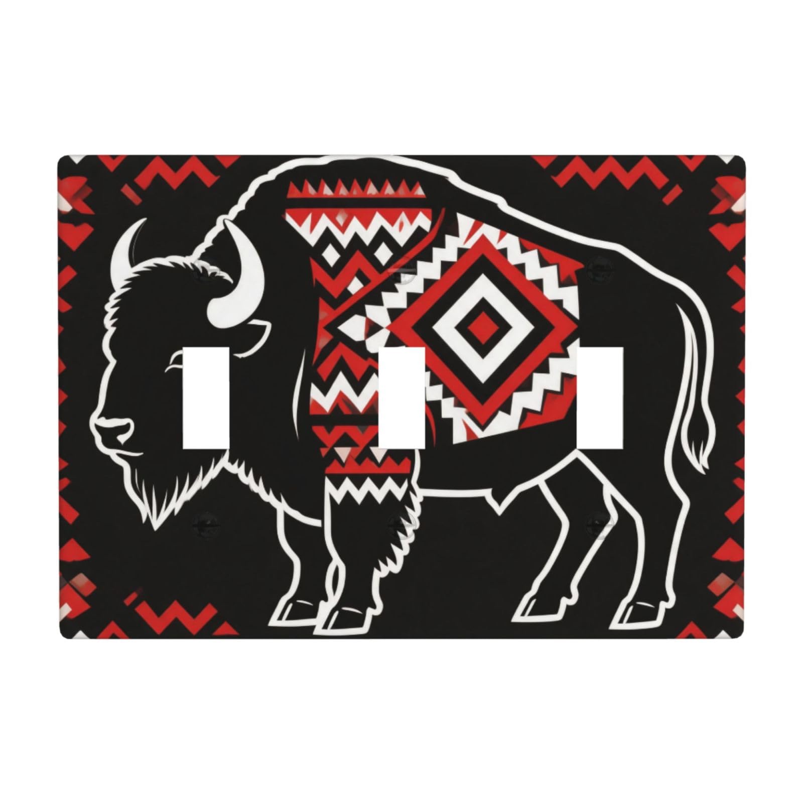 Bison Totem Art 3 Gang Switch Plate Cover-Unbreakable Polycarbonate Wall Plate, Heat Resistant Toggle Switch Decor for Home