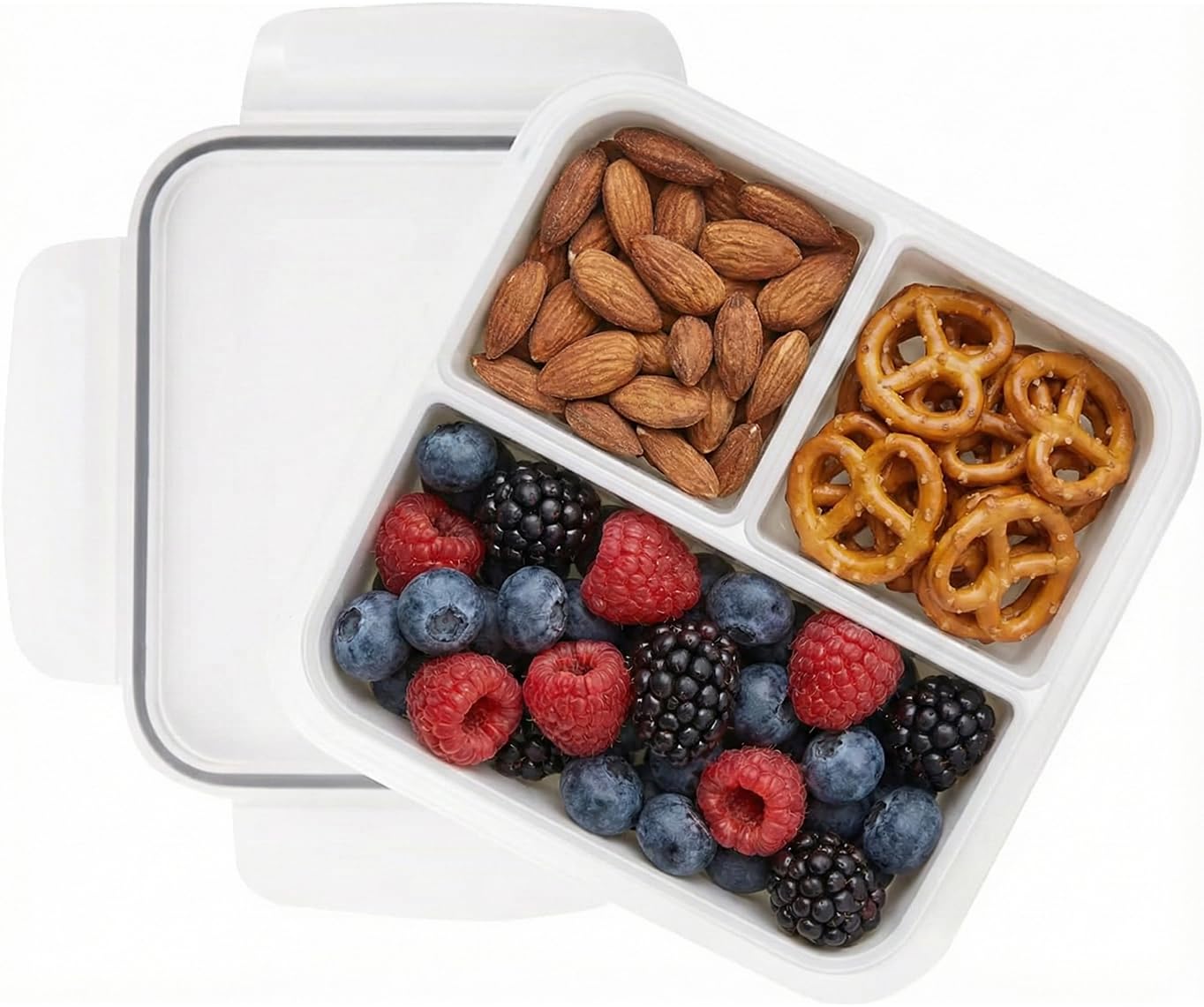 carrotez 3 Compartment Snack Container, Small Divided Food and Snack Container with Lids for Adults, Microwave Safe, BPA Free, Reusable, 2.4 Cup (570ml)