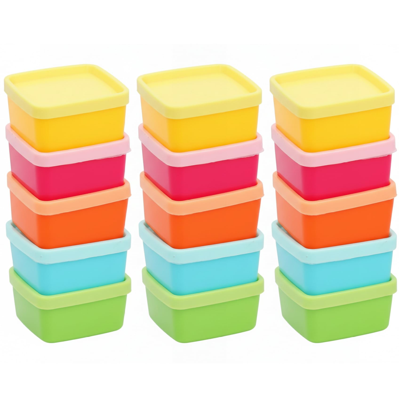 Ginwrek Small Snack Containers Mini Containers with Lids, 15-Pack Small Plastic Food Storage Stackable Airtight Tiny Box for Snacks, Spices, Nut, Fruits, 5 Colors