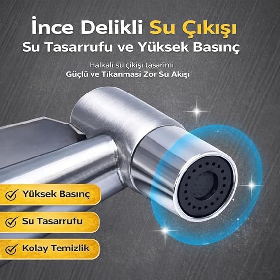 Coofbe Paslanmaz Çelik Sprial Hortum Taharet Musluğu Çoğaltıcı Sprey Tabanca Klozet & Banyo Temizleme Seti