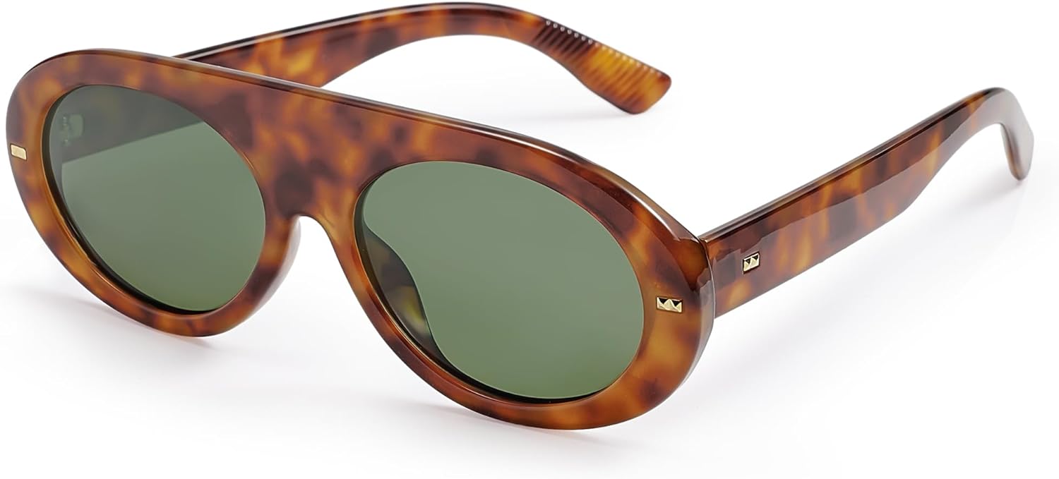 SOJOS Trendy Flat Top Polarized Sunglasses for Women Men Retro Chunky Frame Oval Lens Sun Glasses SJ2279