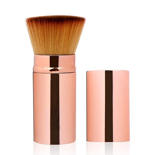 UNIMEIX Brochas de maquillaje retráctiles Kabuki Brush para maquillaje líquido, crema y polvo impecable, parte superior redonda