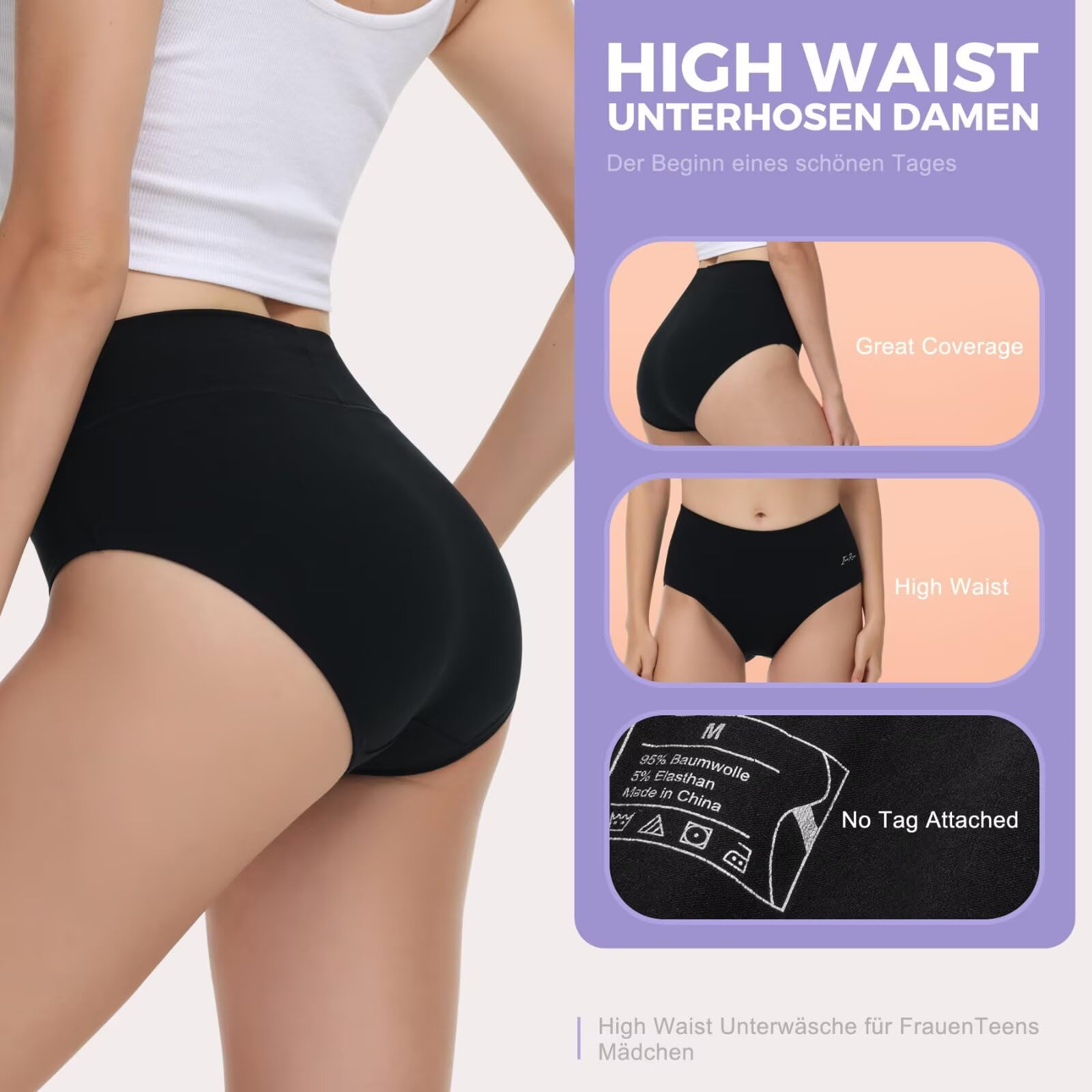 IceReco Mutande Donna Cotone Vita Alta Pacco da 5 Slip Donna Elasticizzato Comode Sexy Morbide Mutandine