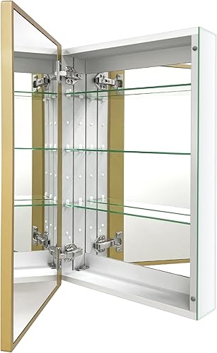 FOMAYKO Botiquín de aluminio para baño con marco dorado de granja, 16 x 26 pulgadas, armario de espejo empotrado o montaje en superficie para baño,