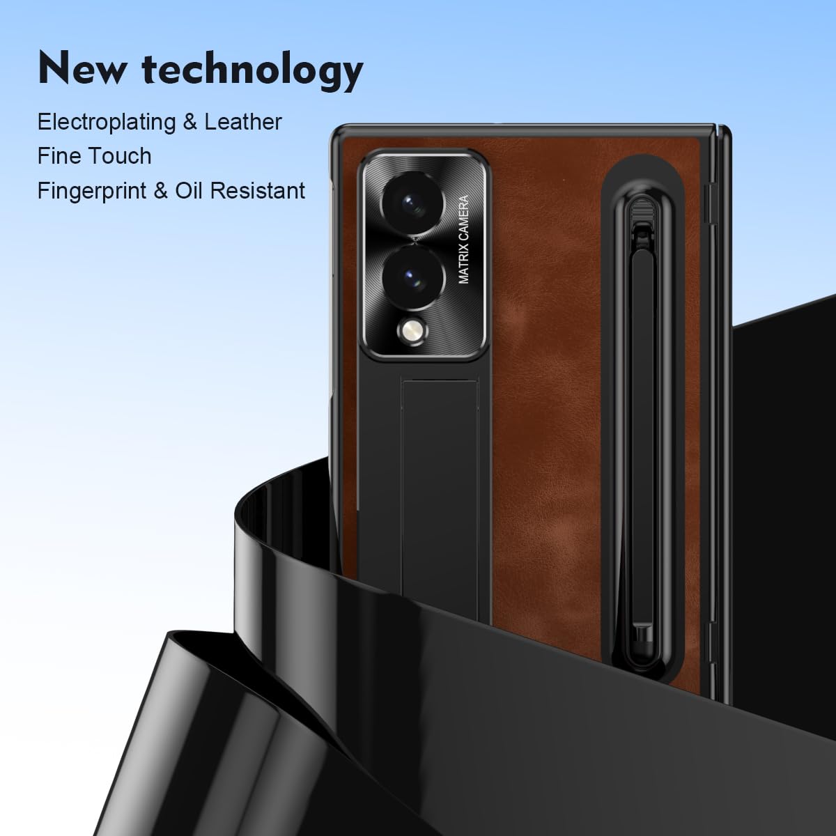 do Samsung Galaxy Z Fold 8 Etui z Slim S-Pen Holder & Pojemnościowy długopis, Kickstand Premium Jazz Retro Leather Soft Touch Odporny na wstrząsy Hard Full -Body Screen Hinge Protection
