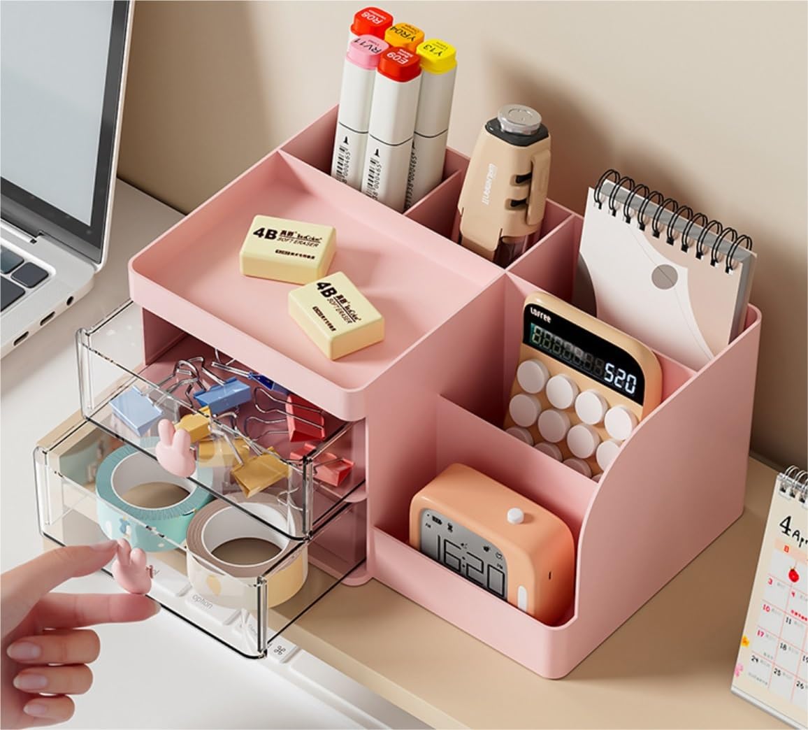 Organizzatore Scrivania Organizzatore da scrivania Multiuso per Trucchi con 2 cassetti Organizzatori e portaoggetti per Donna Ufficio(B)
