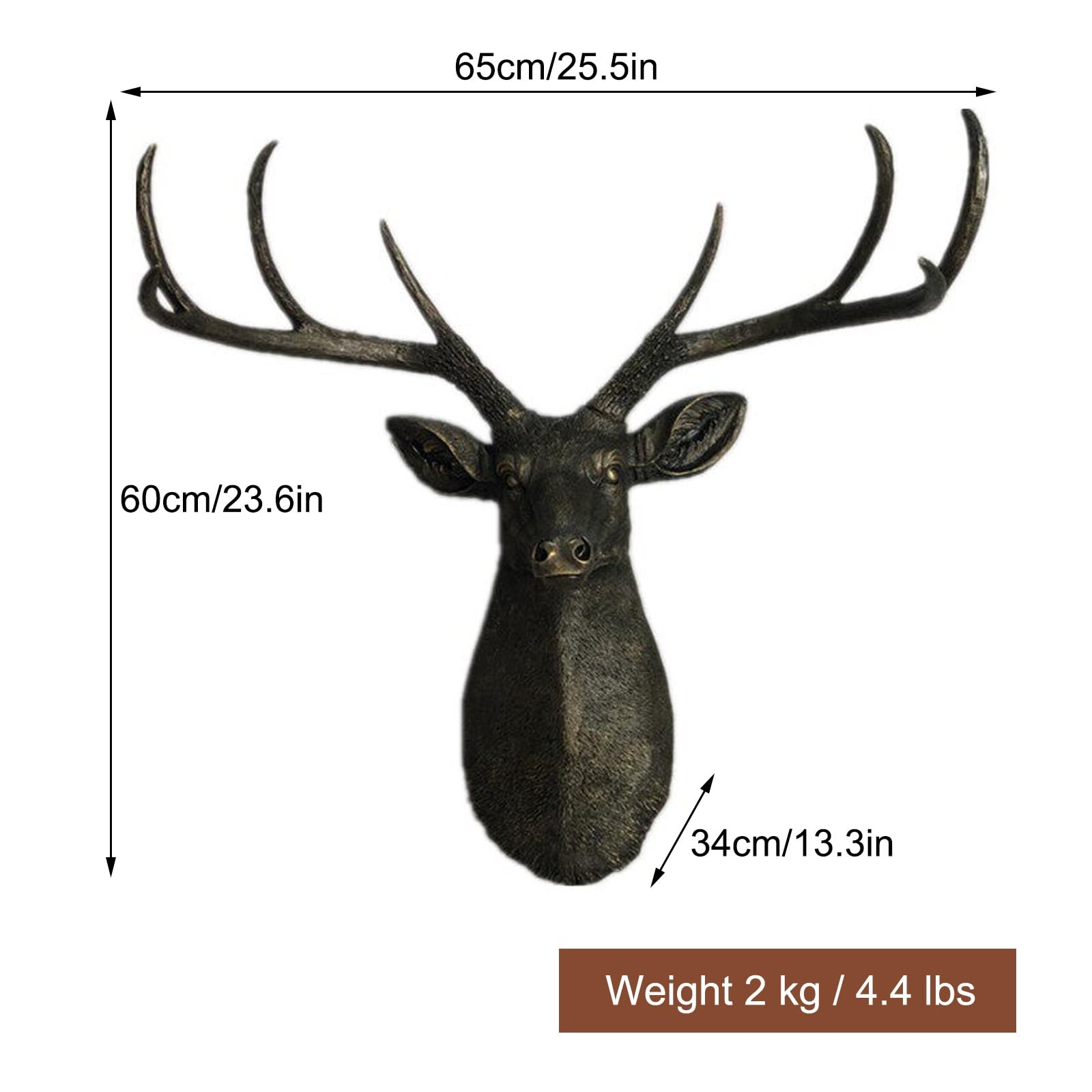 CMYCYDDPLY Decorazione da Parete a Forma di Corna di Cervo in Bronzo, Testa di Animale in Resina, Grande 65 cm Finta Tassidermia per Soggiorno, Stile Rustico, Natale
