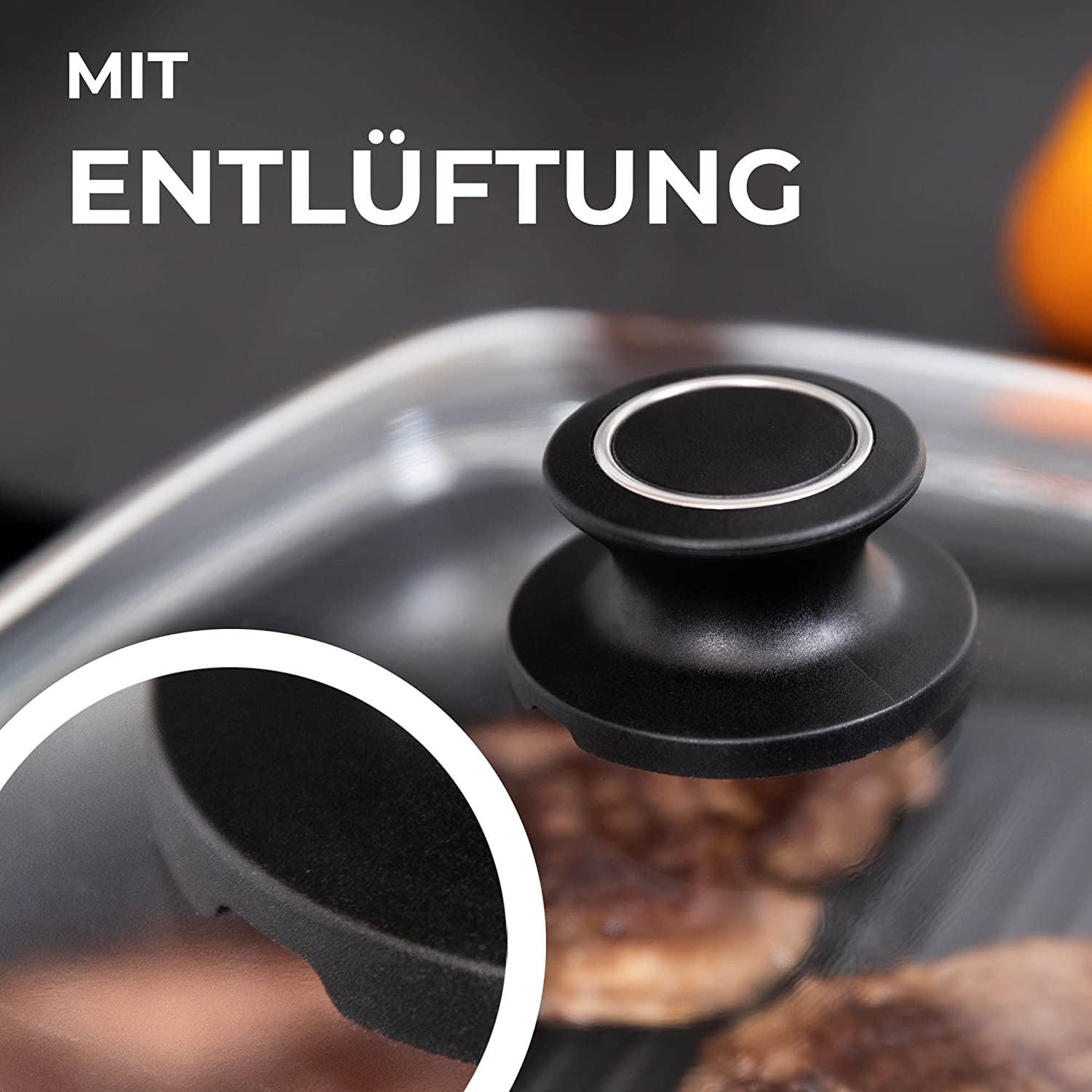 2x Topfdeckelgriff mit automatischer Entlüftung - hitzebeständig bis 240°C, Spülmaschinenfest - Deckelknopf für Glasdeckel mit Loch - inkl. Schraubmaterial - kompatibel mit allen Herstellern