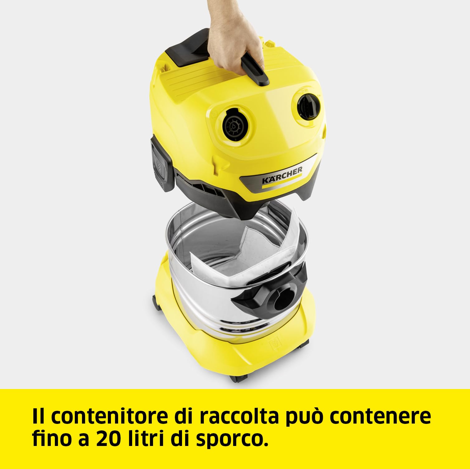 KÄRCHER aspiratore solidi liquidi WD 4 S V-20/5/22 1000 W contenitore acciaio inox 20 l tubo aspirazione 2,2 m funzione soffiante